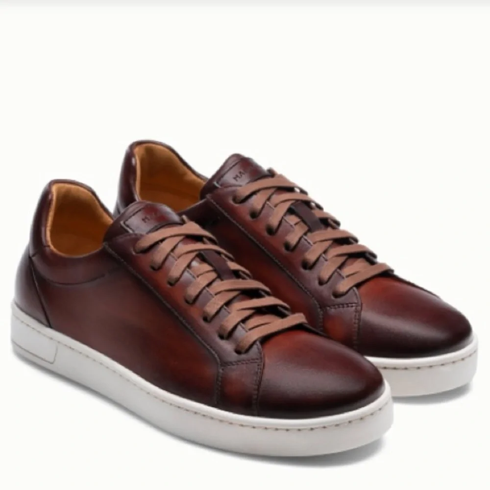 Magnanni Leather Sneakers High Quality Luxury Made In Spain Brown Mens Size 9